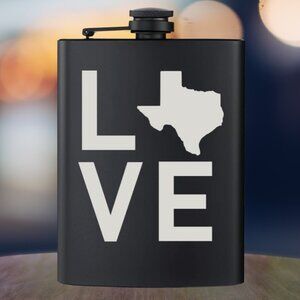 Personalized Engraved Country State Shape Texas Big Letter Love Black Flask